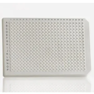 384 Well PCR Plate, 40 uL, Full Skirt, White, One Cut, 15/box